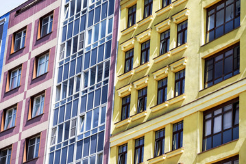 multi-colored wall of a modern house close-up