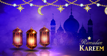 Ramadan Kareem greeting on blurred background