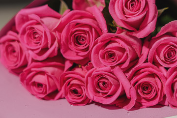 bouquet of pink roses with water droplets