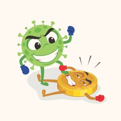 Coronavirus hit economy. Economy fight with coronavirus. Virus hit coin. Covid-19 coronavirus global economic impacts. Economic crisis created by covid 19 coronavirus. Virus hits market. 