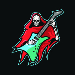 Fototapeta na wymiar Reaper Skull Playing on Electric Guitar