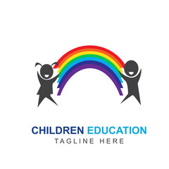 Kids logo design template with happy and fun concept. Symbol education children design vector illustration can use for brand company, identity playgroup, award and achievement for champion talent