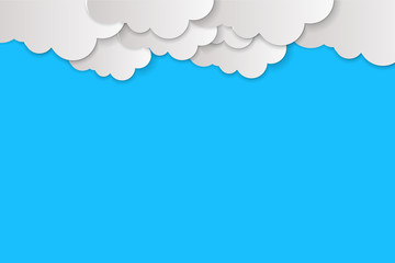 3d Paper art style.  vector isolated illustration with Clouds on blue background