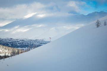 paraglider in the winter Ural mountains
