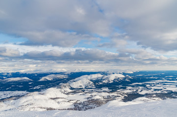 Fototapeta na wymiar Mountain winter hike Ural mountains