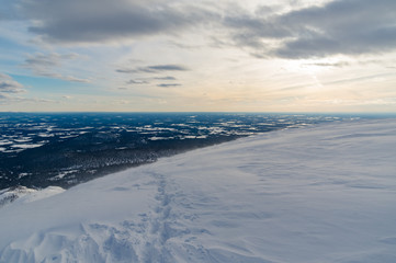 Fototapeta na wymiar Mountain winter hike Ural mountains