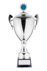 Beautiful silver cup on isolated background for the first place