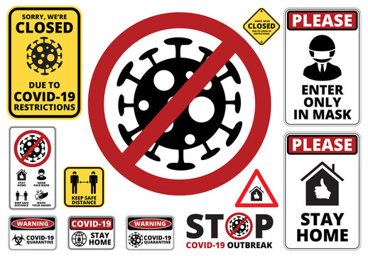 Covid-19 Warning Signs Layout Set