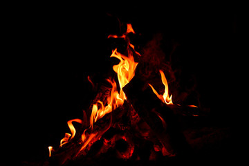 
firewood coals bonfire at night