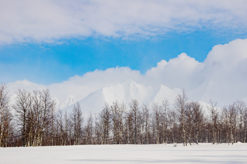 Winter hike in the Ural mountains. The beauty of the mountains.