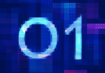 01 binary computer code on the  screen on monitor computer technology with blue background. Abstract digital future design concept.