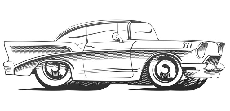 Classic car graphically in one color. Vector illustration.