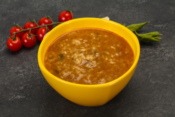 Caucasian Kharcho soup with beef meat