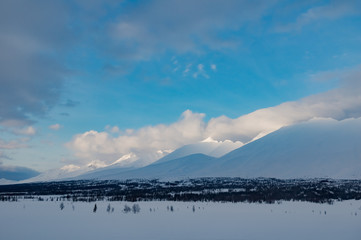 Winter hike in the Ural mountains. The beauty of the mountains.