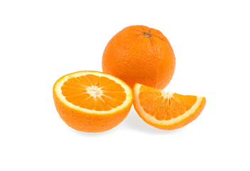 orange cut into slices on a white background, isolated.