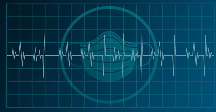 Blue cardiogram in a mask background