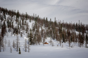 Winter tent in a mountain hike