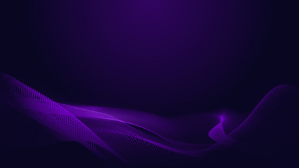 Dot blue purple wave line light gradient dark background. Abstract  technology big data digital background. 3d rendering.