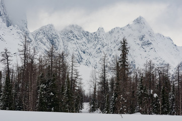 Winter hike in the Ural mountains. The beauty of the mountains.