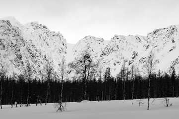 Winter hike in the Ural mountains. The beauty of the mountains.