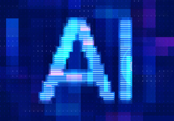 Artificial intelligence icon AI technology blue background. Abstract digital machine learning with digital future design concept.