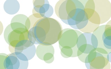 Multicolored translucent circles on a white background. Green tones. 3D illustration