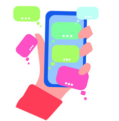 Spam content messages on social networks and chats. Hand with mobile phone. Vector hand drawn illustration