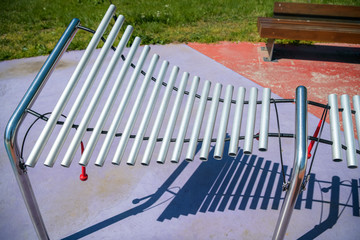 Street musical instruments xylophone drums in playground in city park