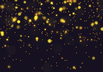 Golden bokeh, light overlay background. Sparkle effect with particles. Magic overlay dust. Glitter blur texture.