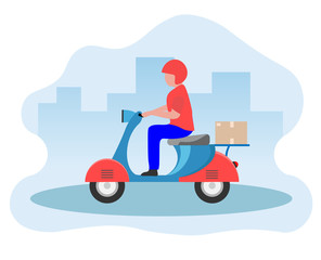 Fototapeta na wymiar Vector illustration of a motorcycle courier riding on the road