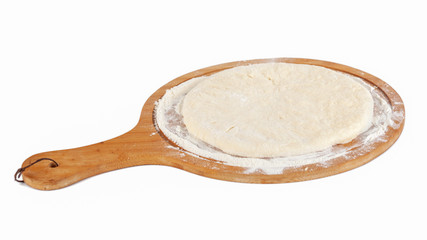 Dough for Georgian traditional food khachapuri on a wooden dish on white