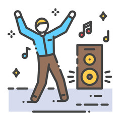 Dancing man color line icon. To have fun. Home leisure. Vector isolated illustration. Editable stroke