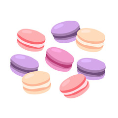 Cute vector set of macarons with different tastes. Isolated on white. Sweets illustration. Dessert set. Cartoon style.