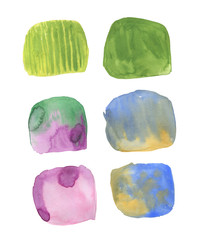 Waterolor painting set with colorful spots. Design elements for wedding invitation, greeting card 