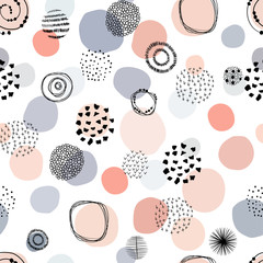 Polka Dot hand drawn Pattern, Seamless Vector on white Background.