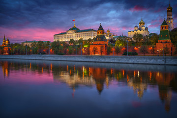 Moscow city, Russia. Kremlin at sunset
