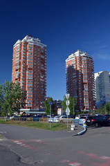 Fototapeta na wymiar Modern residential area in Kiev. Exterior. 