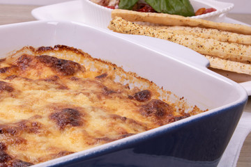 typical Italian lasagna on the platter