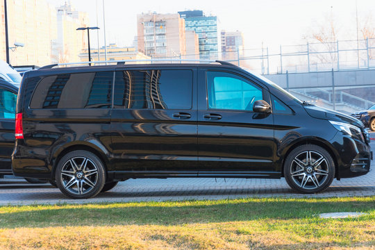 Black Luxury Van Mercedes-Benz Minivan Side View. Russia, Saint-Petersburg. 07 April 2020.