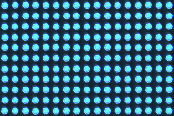 Fototapeta na wymiar Black background with blue hexagons. Bright blue hexagons on a black background.