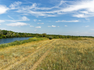 Beautiful summer landscape. Steppe and river. Russia, Saratov region Irgiz river.