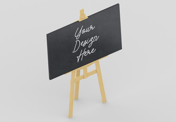 Isometric Wooden Easel Stand with Horizontal Chalkboard Display Mockup 