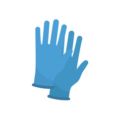 Protective blue gloves. Latex gloves as a symbol of protection against viruses and bacteria. Precaution icon. Vector illustration flat design. Isolated on white background.