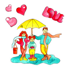 watercolor illustration of a happy family