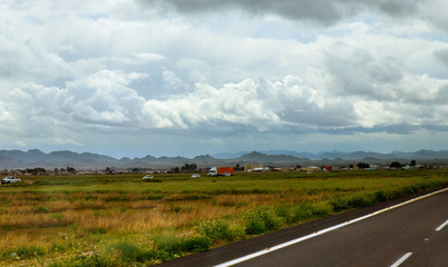 Fototapeta na wymiar Panoramic view of the road to New Mexico desert and mountain