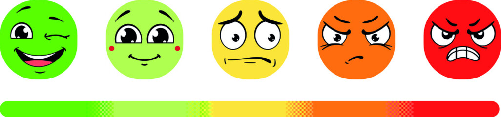 Emoticon evaluation icon, feedback icon, smiley with different mood. Set of Emoji Colored Flat Icons. Vector.