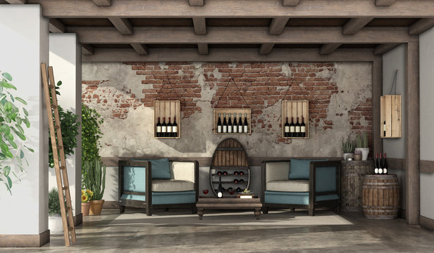 Rustic veranda for wine tasting