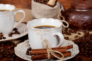 coffee in a retro cup with vanilla