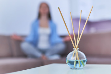 Aroma sticks and essential oil bottle for relaxation, meditation and mental health