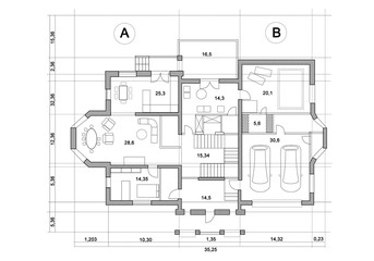 Architectural plan of house as background. Illustration